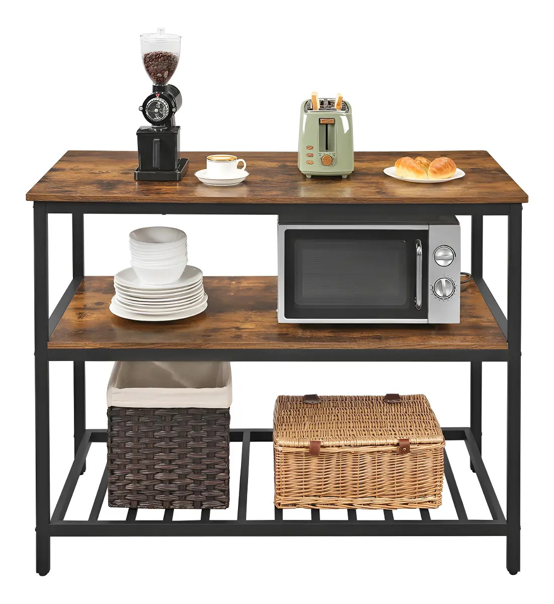 Isla De Cocina De 3 Niveles Vasagle De Marco De Acero Marrón Rústico Negro