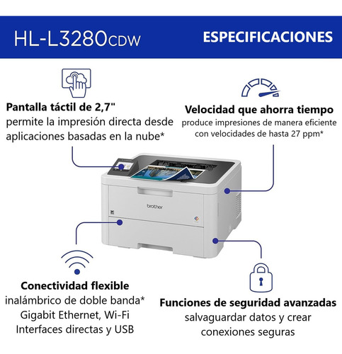 Impresora Láser Hl-l3280cdw Brother Ethernet Wifi Usb Blanco