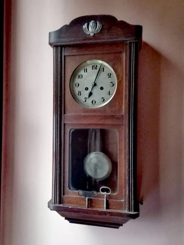Antiguo Reloj De Péndulo Alemán Con Caja De Roble Original Gris (Usado)
