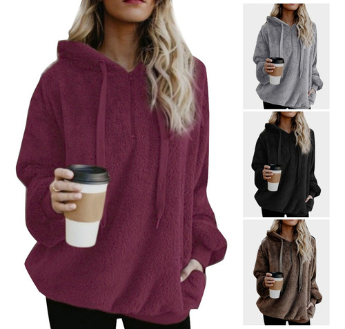 Sudadera Con Capucha Sólida De Invierno De Talla Grande Para