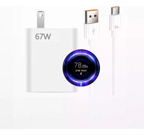 67w Turbo Cargador Con Cable Tipo C Carga Rápida Para Xiaomi Redmi Poco Color Blanco