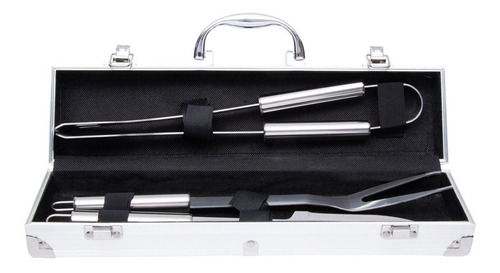 Jogo Para Churrasco 3 Peças Aço Inox Com Maleta Mimo Style
