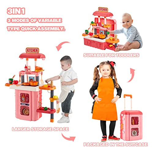 Juego De Cocina, 3 1, Juguetes De Cocina, Maleta De Via...