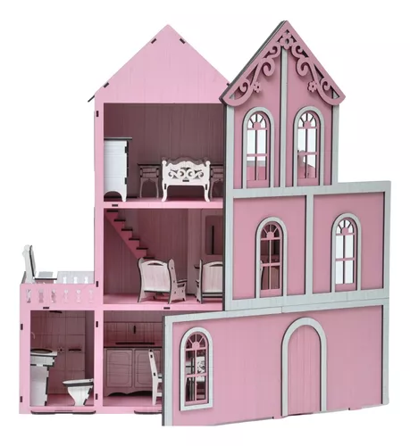 Casa de bonecas miniatura para crianças, casa grande Barbie, cama