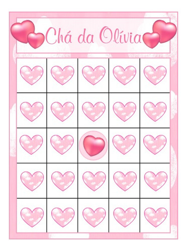 100 Cartelas Bingo Chá Bebê Coração Personalizado- Por Email