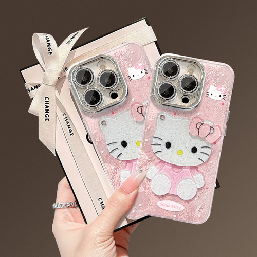 Fundas Para iPhone Cute Hello Kitty Mirror 16 Pro 15 Full Port