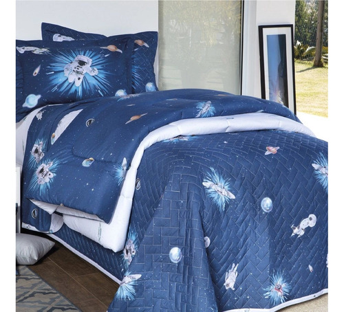 Cobre Leito Kacyumara Astronauta Colcha Cobre Leito Azul Marinho Escuro Astronautas Decorar Decoração De Para Quarto Infantil Criança Moderno Bonito Diferente  Astronauta Cor Azul 