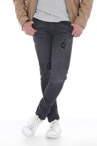 Jeans Pantalón De Mezclilla Stretch Hombre Skinny Demolición