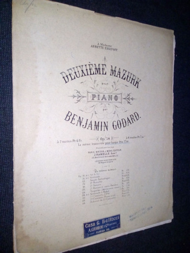 Partitura Deuxieme Mazurk Piano Benjamin Godard