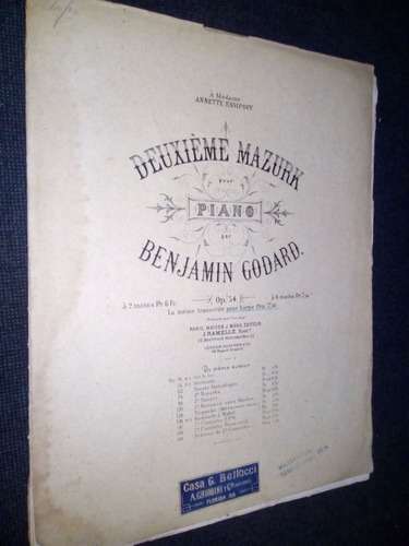 Imagen 1 de 3 de Partitura Deuxieme Mazurk Piano Benjamin Godard