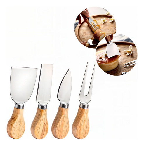 Conjunto Jogo P/ Cortar Queijo 4 Pçs Inox Kit Facas Espátula