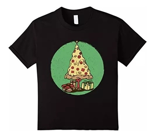Playera Negra Camiseta Navidad Estampado Pizza Talla Chica