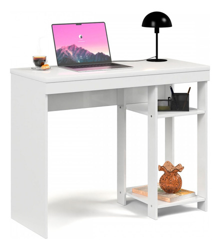 Mesa Escrivaninha Gamer Beta 2 Prateleiras Branco