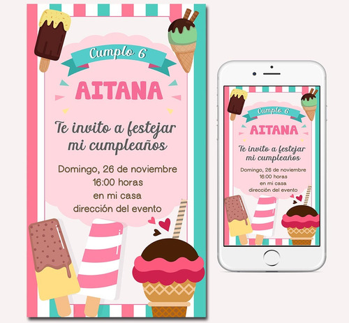 Tarjetas Invitaciones Digitales Helados