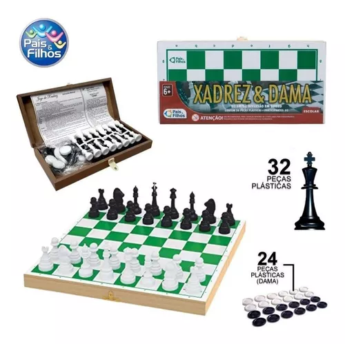 Jogo de Tabuleiro - Xadrez com Estojo - 32 Peças - Madeira