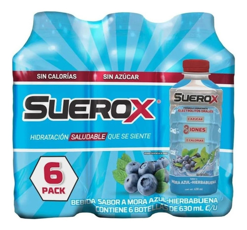 Bebida Hidratante Suerox Sabor Mora Azul 6 Piezas