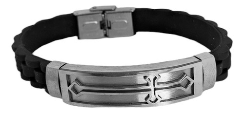 Pulseira Masculina Borracha E Inox Cruz Casual 20cm Peac17