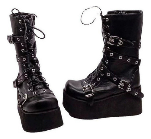 Botas Altas De Plataforma Con Hebilla De Cinturón Punk Mujer