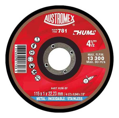 Disco Para Corte De Acero Inoxidable 4-1/2in 781 Austromex
