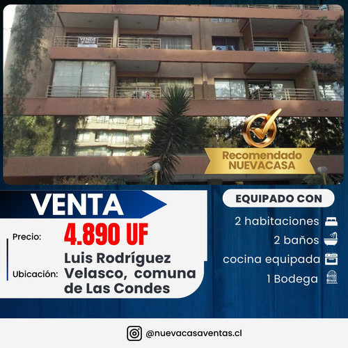 Bello Depto 2d/2b En Luis Rodríguez Velasco, Las Condes