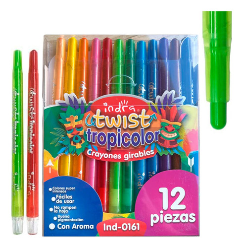 Crayones Girables Indra Twist C/aroma Colores Intensos 12 Pz