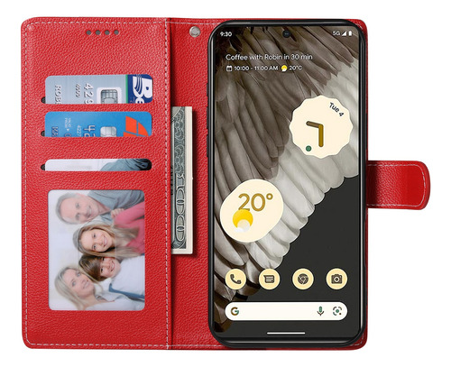 Funda Protectora De Piel Sintética Con Tapa Para Google Pixel 7 Pro Con Hebilla Magnética Y Ranura Para Tarjetas