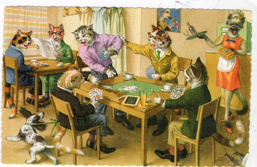 Cuadro 50x75cm Gatos Jugando Cartas Poker Playing Games M2