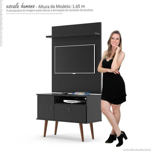 Imagem 3 de 4 de Rack Com Painel Pequeno Retro Para Tv Até 32 Yan Preto