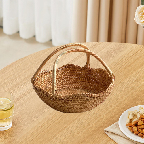 Cesta De Picnic Tejida A Mano, Cesta De Frutas Con Asas,