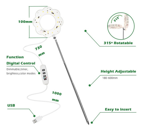 Luz De Crecimiento Ajustable De Espectro Completo Con Base