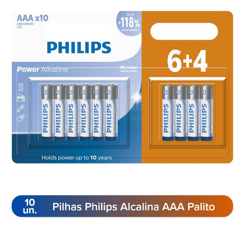 Pilha Alcalina Palito Aaa Philips Comum 3a Pague 6 E Leve 10