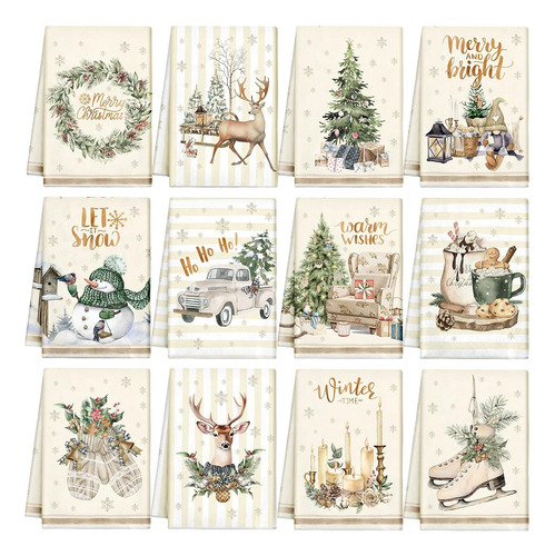 12 Pcs Toallas De Cocina De Navidad Y Pañones De Cocina Abso