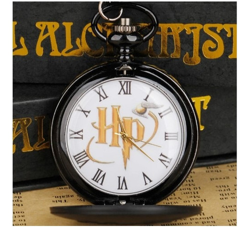 Reloj De Bolsillo Diseño Harry Potter Negro + Bolsa Organza Negro