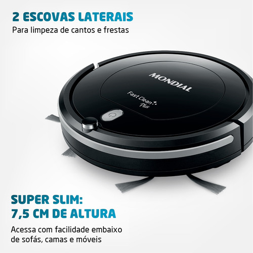 Aspirador De Pó Robô Fast Clean Rb-03 Mondial Bivolt Cor Preto