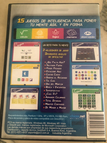 Juego Pc Cd Rom Entrenando Neuronas 15 Juegos Impecable (Usado)