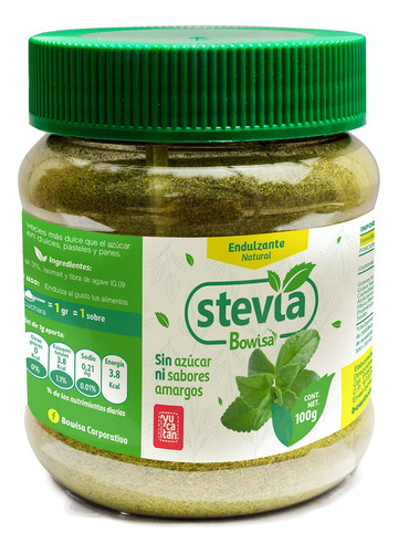 Endulzante Hoja De Stevia Pulverizada Bowisa Frasco 100gr/1p