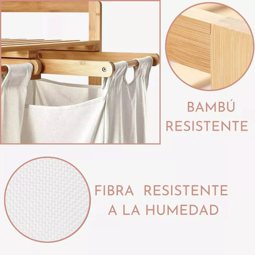 Cesta Canasto De Ropa Sucia Con Soporte De Bambu 73 Cm