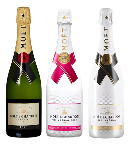Trio Champagne Moet Chandon: Imperial Brut + Ice + Ice Rose