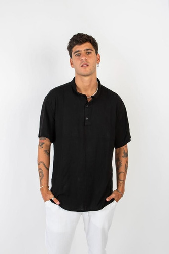 Camisa Camisola Lino Cuello Mao