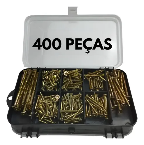 Kit 400 Peças Parafusos E Buchas P/ Parede Com Organizador