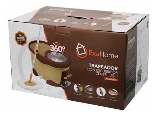 Trapeador Exahome Pedal Lampazo Giratorio Acero Inox Balde