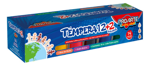 Tempera 12+2 Colores Proarte, Colores Principales 