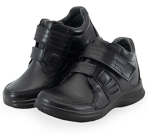 Zapato Flexi Para Niño Escolar Bota Con Velcro Piel Negro