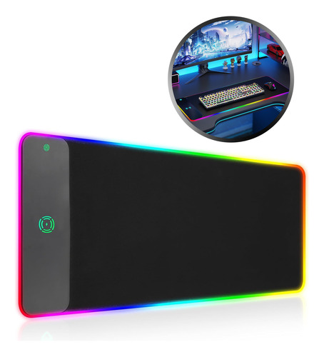 Mousepad Gamer Rgb Com Carregador De Indução Para Celular