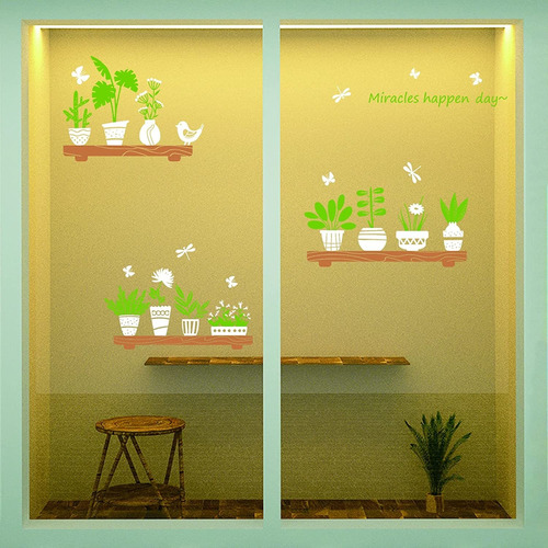 Adhesivo Decorativo Para Pared Con Plantas Verdes, Bonsái, P