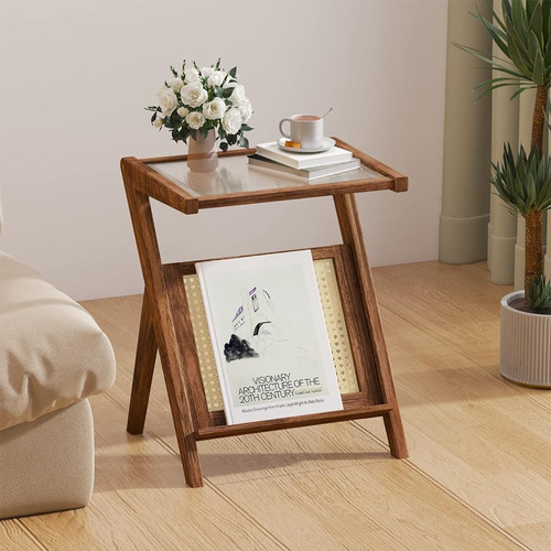 Tatoza Rattan Side Table - Mesa Auxiliar De Madera Con Tapa 