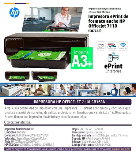 Impresora Hp 7110 Tinta Color A3 Wifi Usb Mac Envio S/c