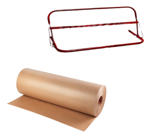 Combo Porta Rollo + Papel Bobina Madera 60 Cm Marron Kraft 