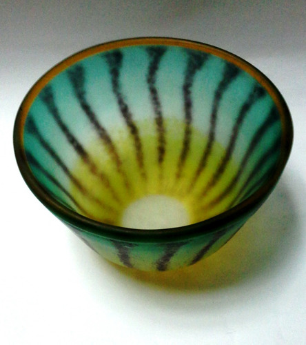 Bowl De Cristal Murano Opaco Mediano Verde Franjas (Usado)