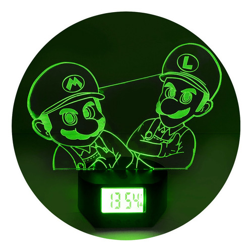 Lámpara 3d Mario Y Luigi Base Reloj + Control